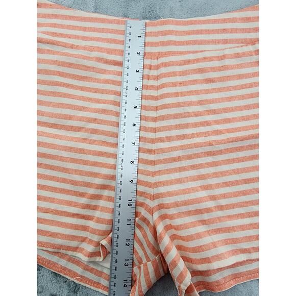 Bo Bel Striped High Waist Shorts Size L Peach Cream Exposed Back Zipper Cotton - Picture 7 of 10